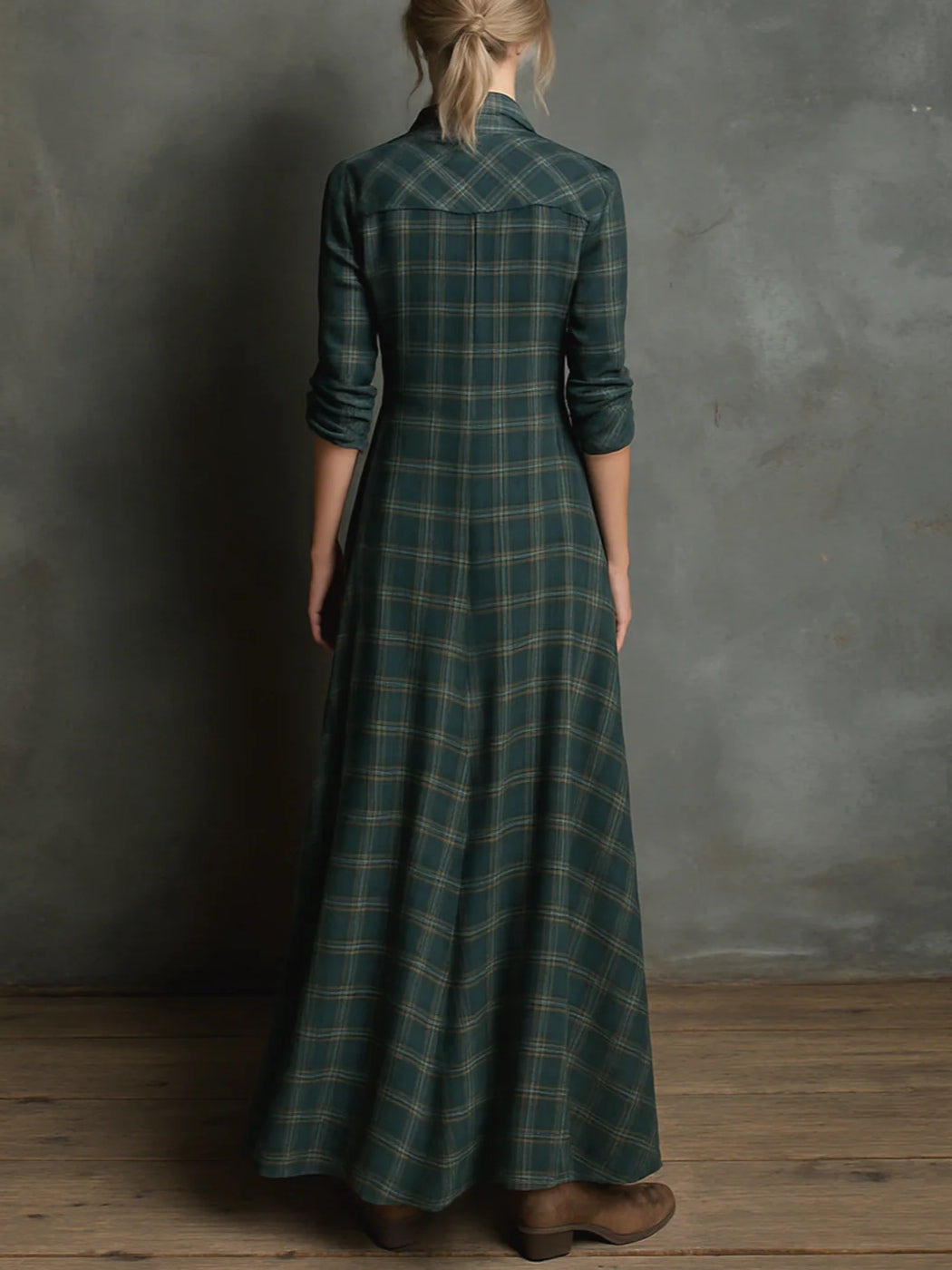 Karina| Long green checked dress