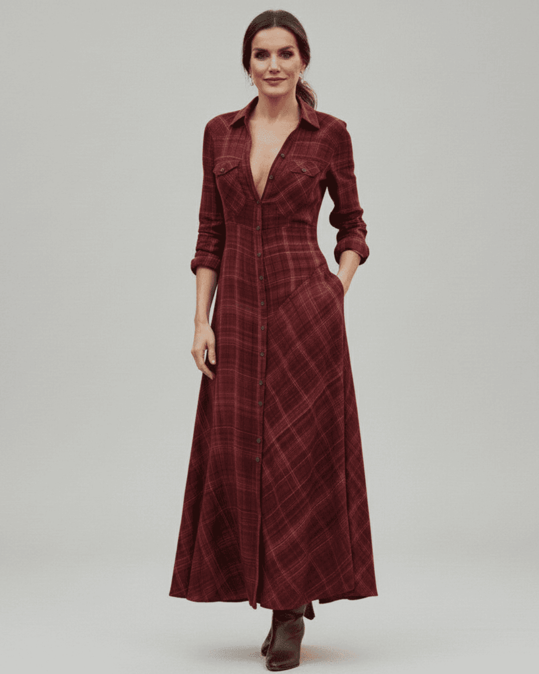 Letizia| Long red checked dress