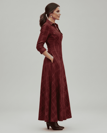 Letizia| Long red checked dress