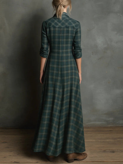 Karina| Long green checked dress