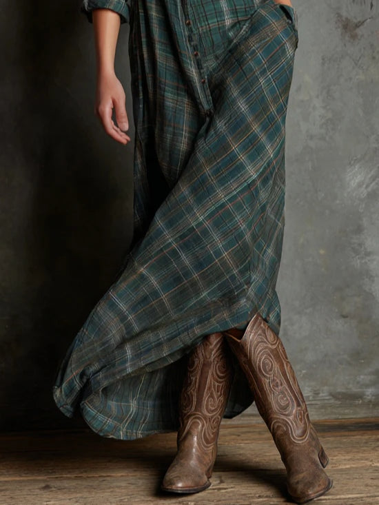 Karina| Long green checked dress
